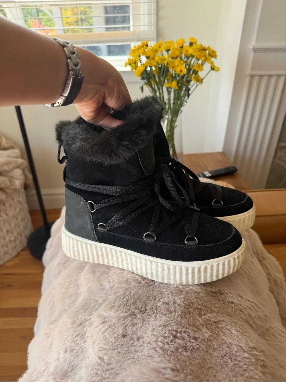 Pajar Black Faux-Fur Platform Lace-Up Winter Boots